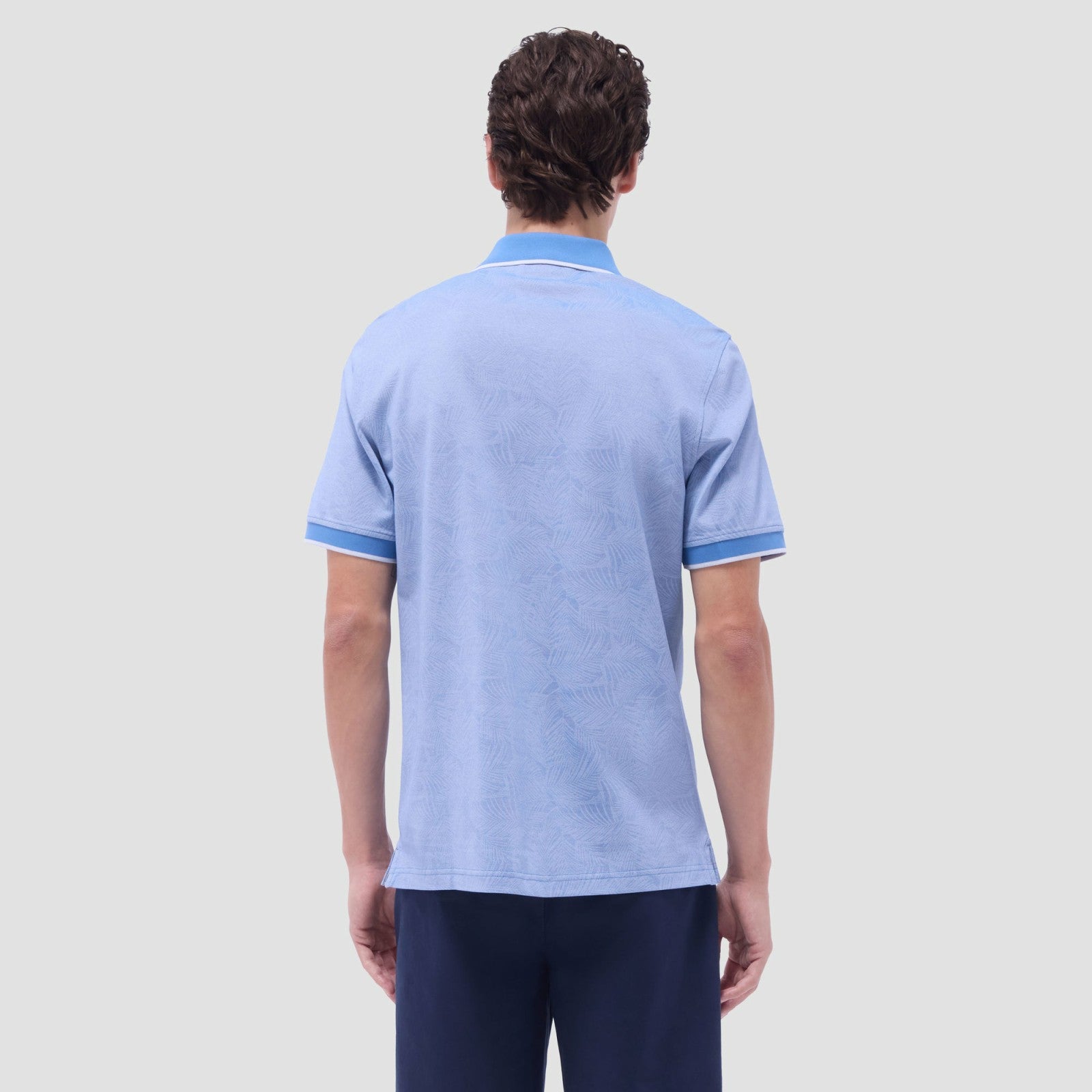 Bugatchi Leaf Print Bird's Eye Polo Shirt Classic Blue