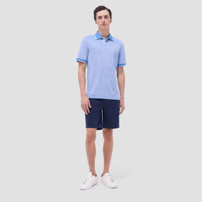 Bugatchi Leaf Print Bird's Eye Polo Shirt Classic Blue