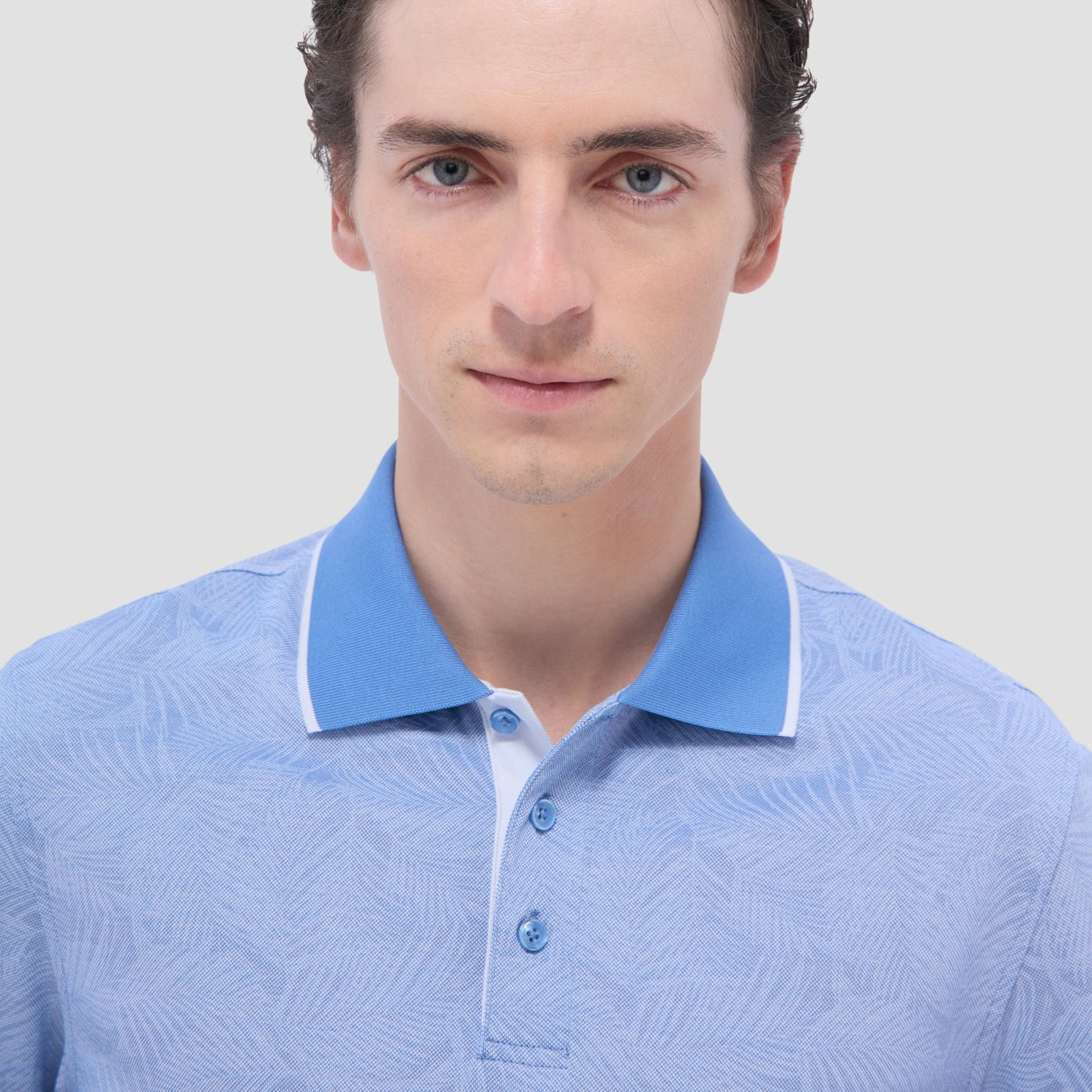 Bugatchi Leaf Print Bird's Eye Polo Shirt Classic Blue