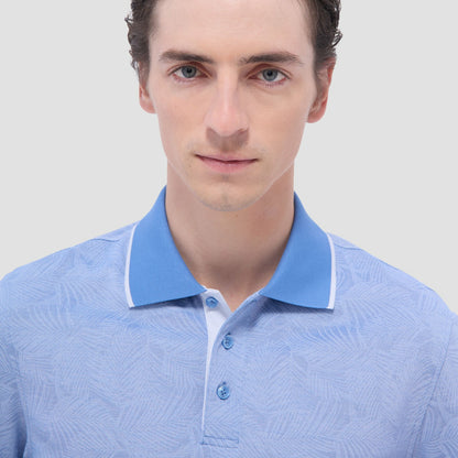 Bugatchi Leaf Print Bird's Eye Polo Shirt Classic Blue