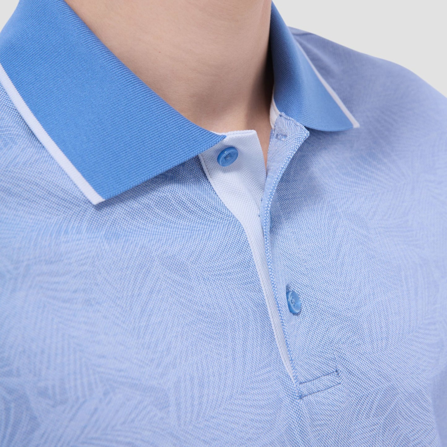 Bugatchi Leaf Print Bird's Eye Polo Shirt Classic Blue