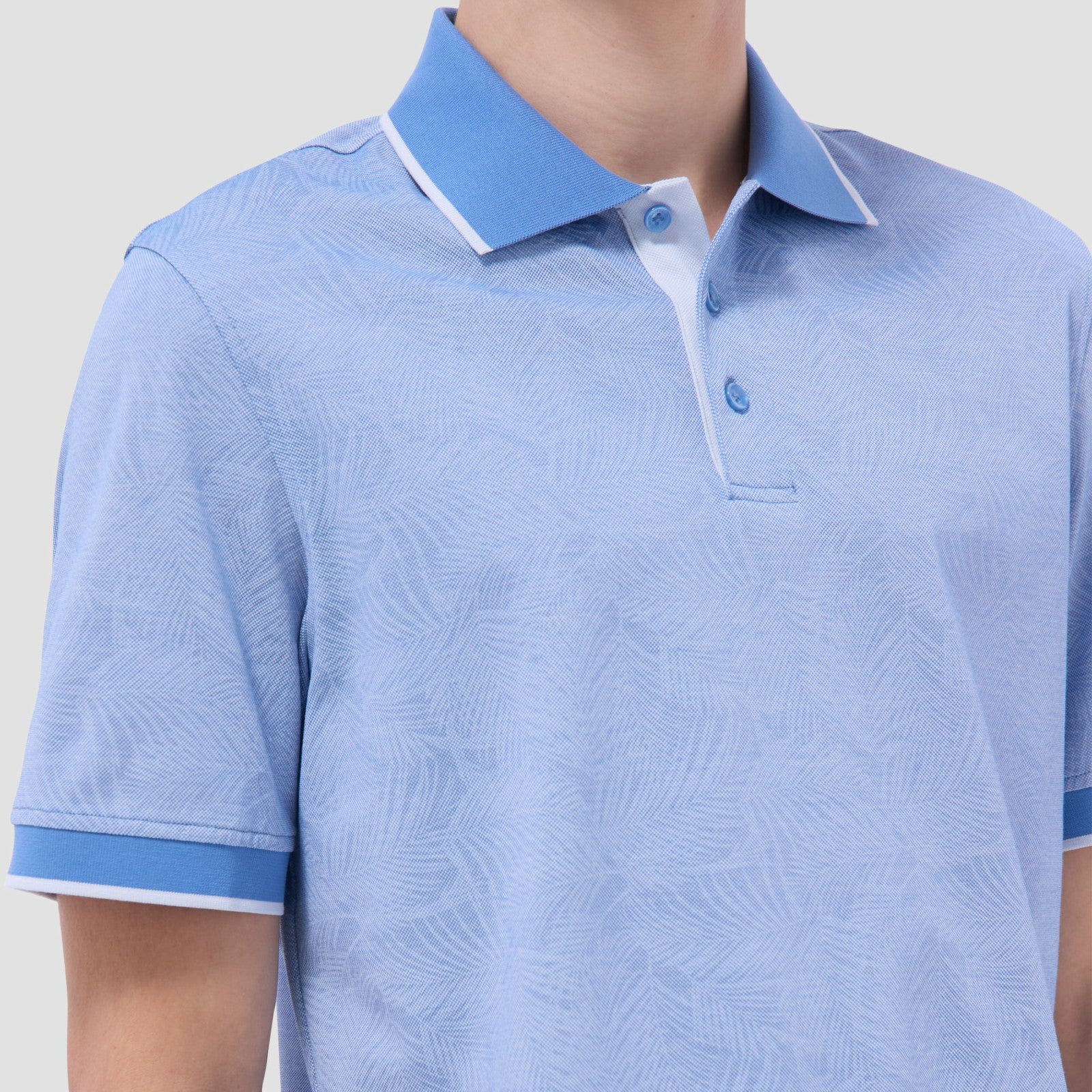 Bugatchi Leaf Print Bird's Eye Polo Shirt Classic Blue