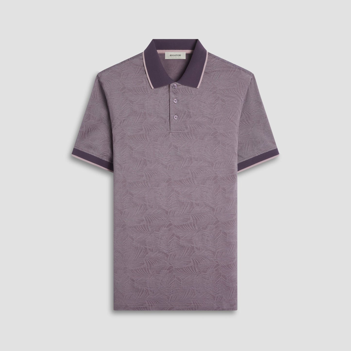Bugatchi Leaf Print Bird's Eye Polo Shirt Plum