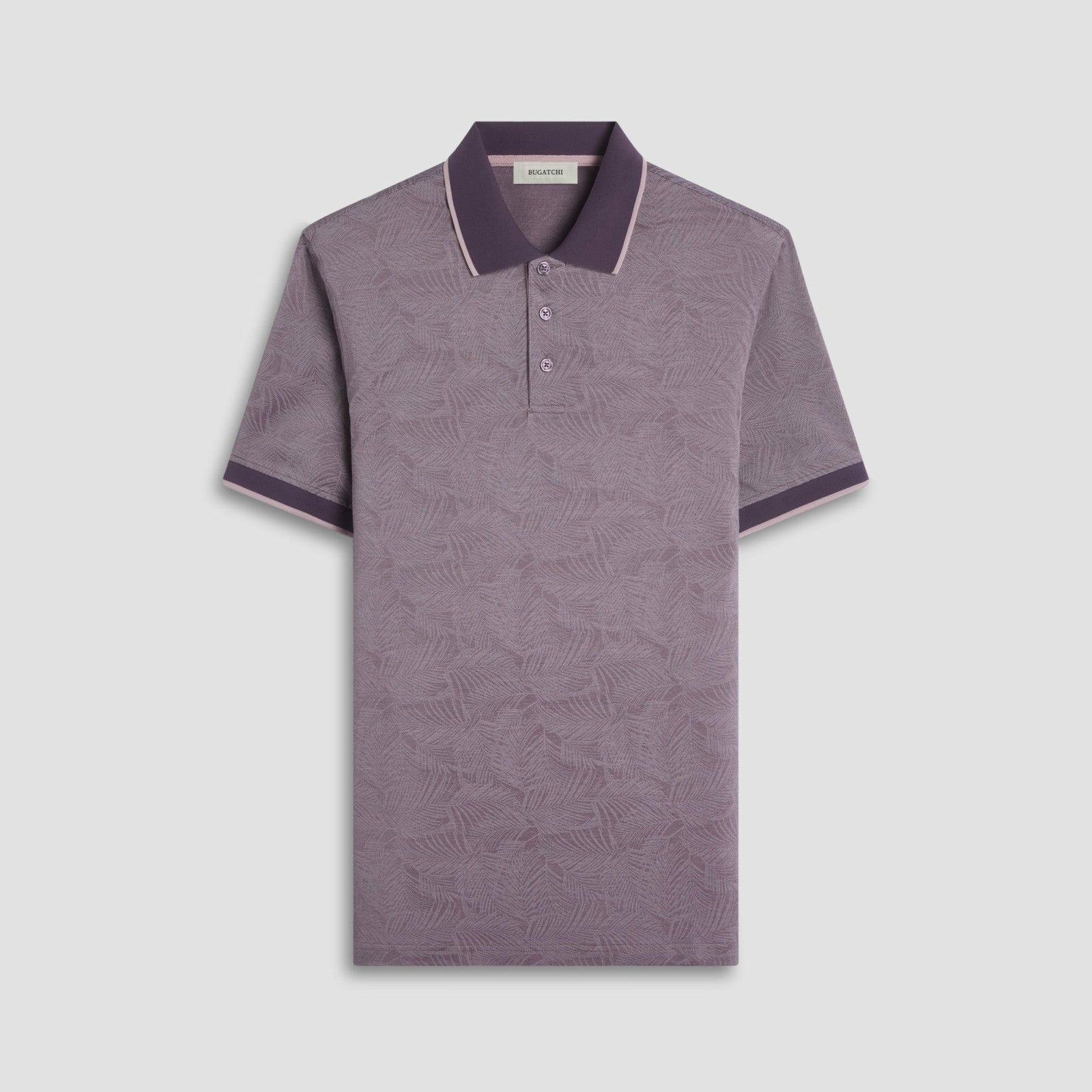 Bugatchi Leaf Print Bird's Eye Polo Shirt Plum
