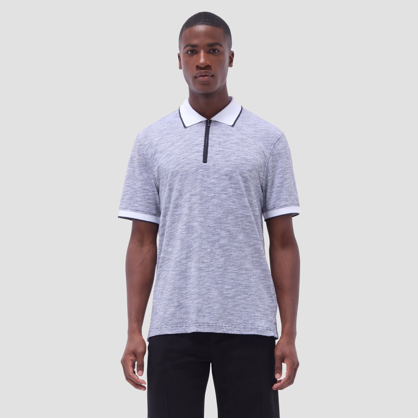 Bugatchi Textured Quarter-Zip Polo Shirt Black