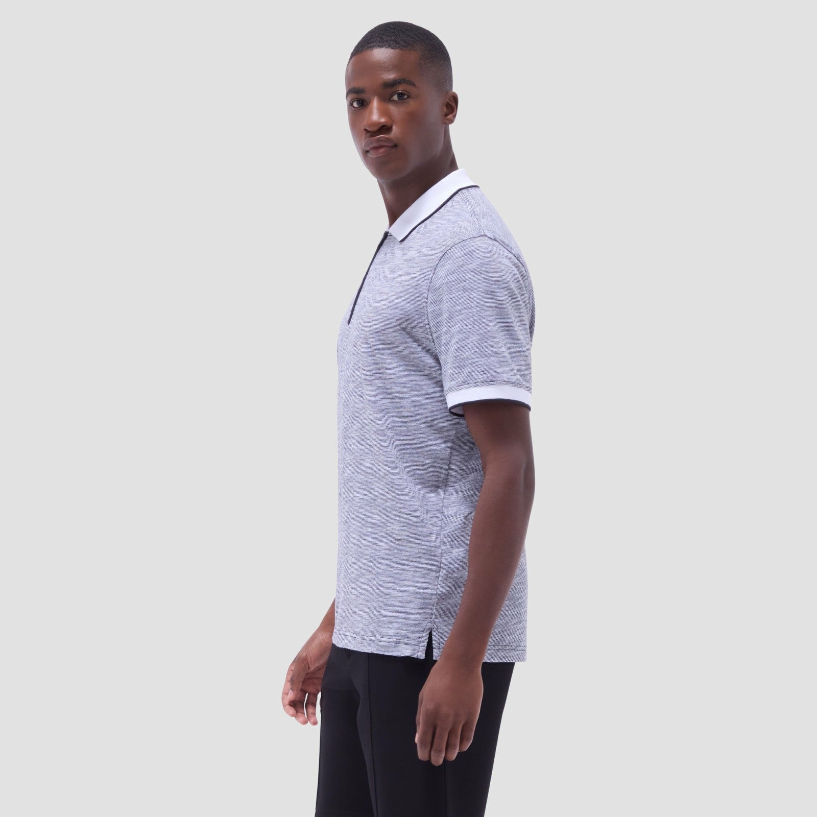 Bugatchi Textured Quarter-Zip Polo Shirt Black