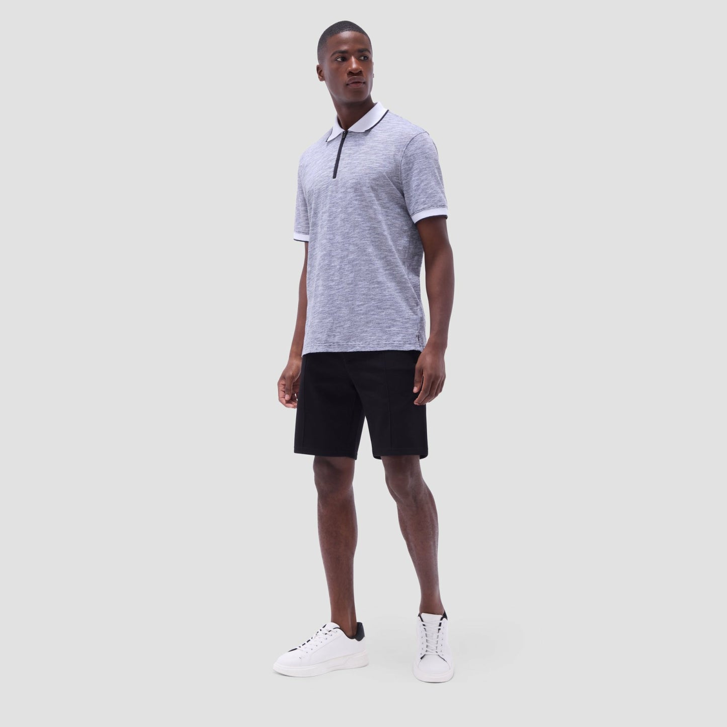 Bugatchi Textured Quarter-Zip Polo Shirt Black