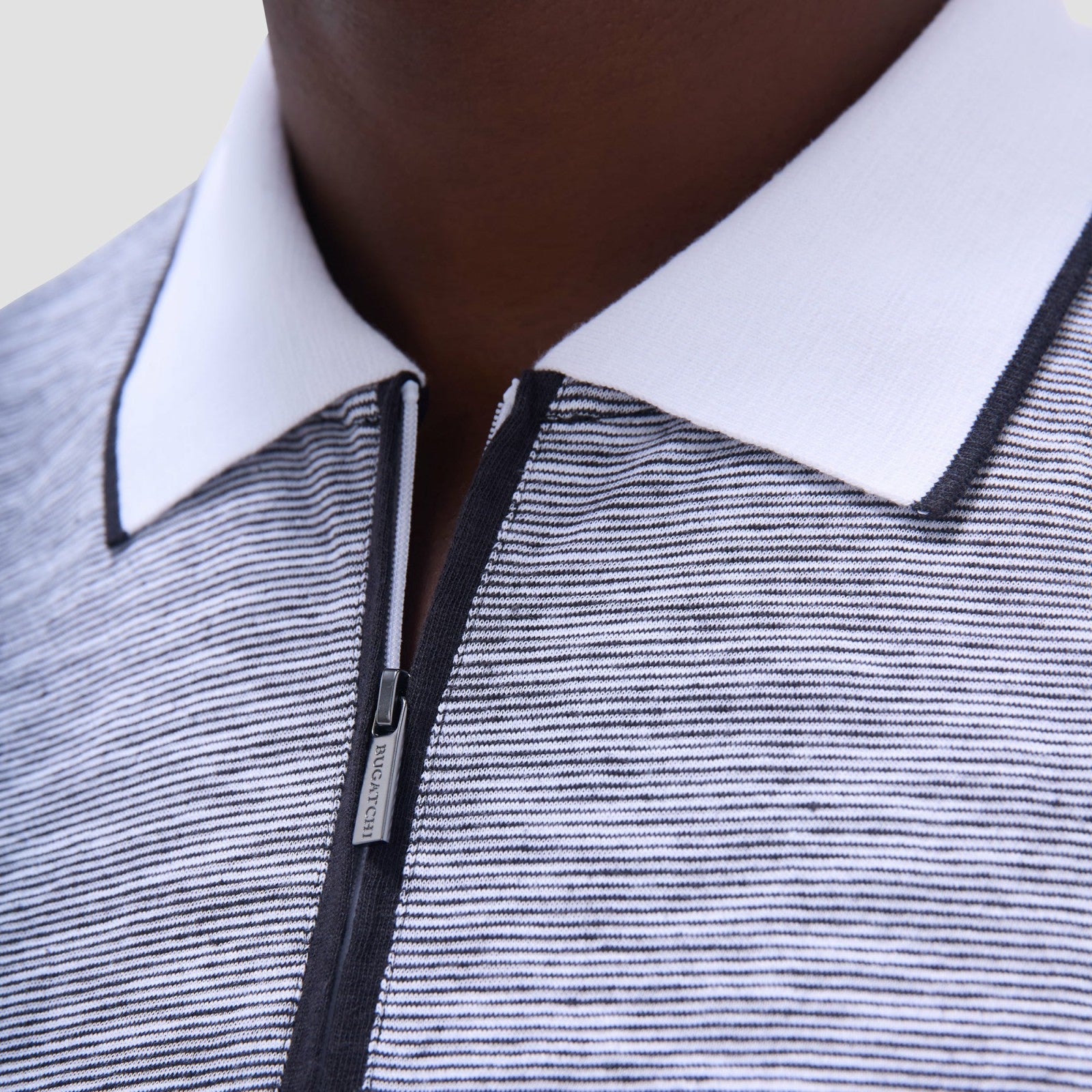 Bugatchi Textured Quarter-Zip Polo Shirt Black