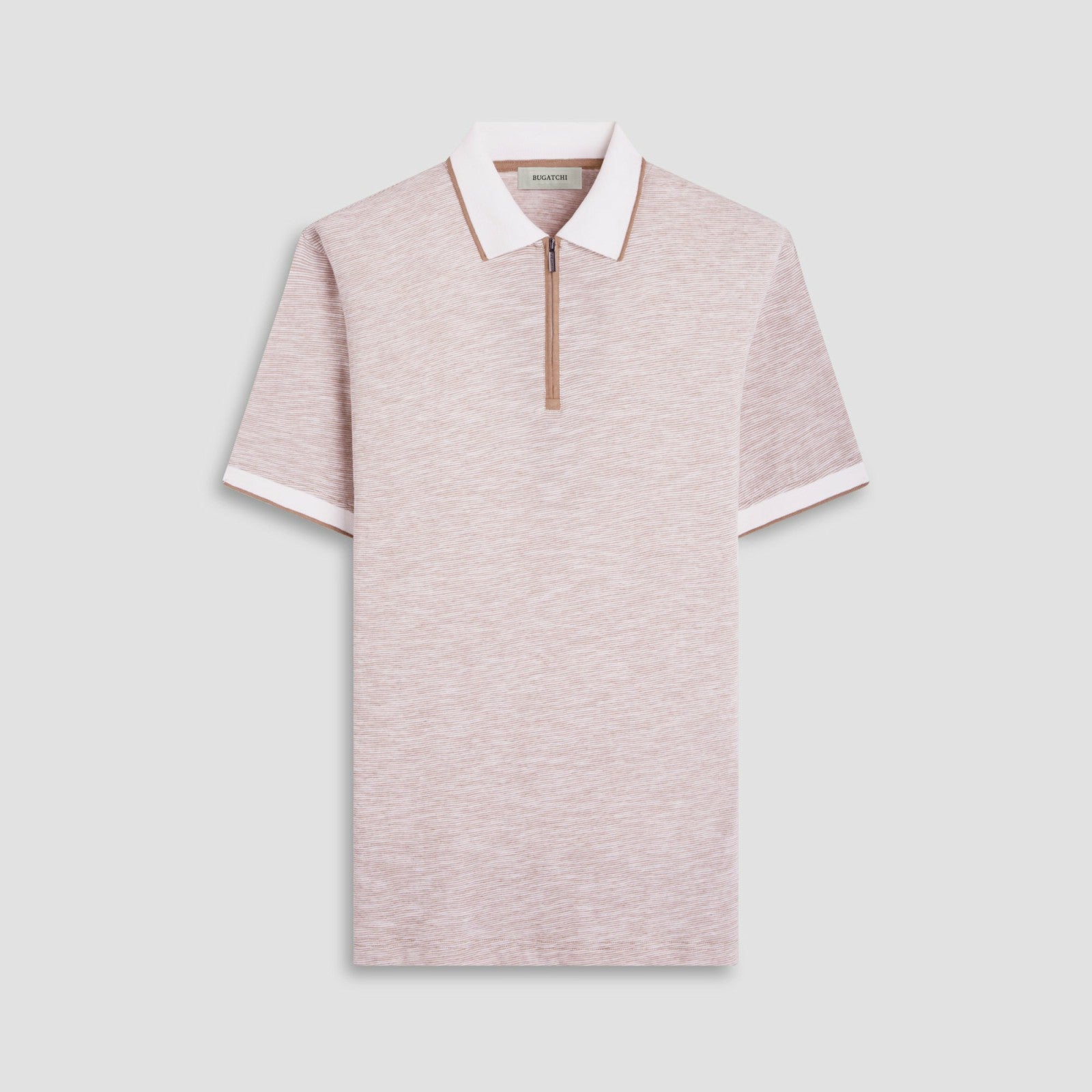 Bugatchi Textured Quarter-Zip Polo Shirt Camel