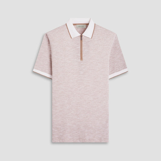 Bugatchi Textured Quarter-Zip Polo Shirt Camel