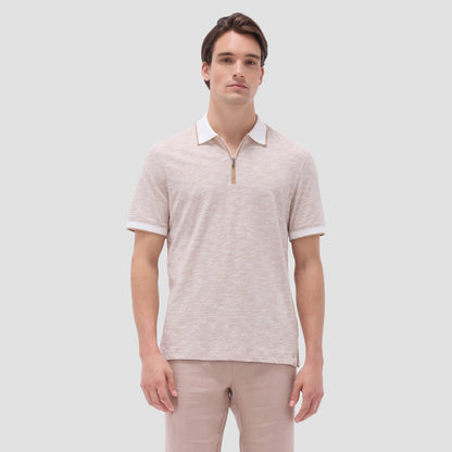 Bugatchi Textured Quarter-Zip Polo Shirt Camel