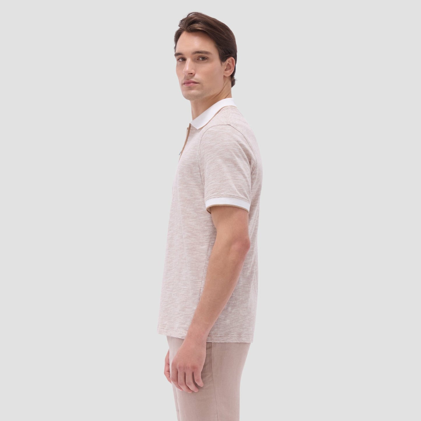 Bugatchi Textured Quarter-Zip Polo Shirt Camel