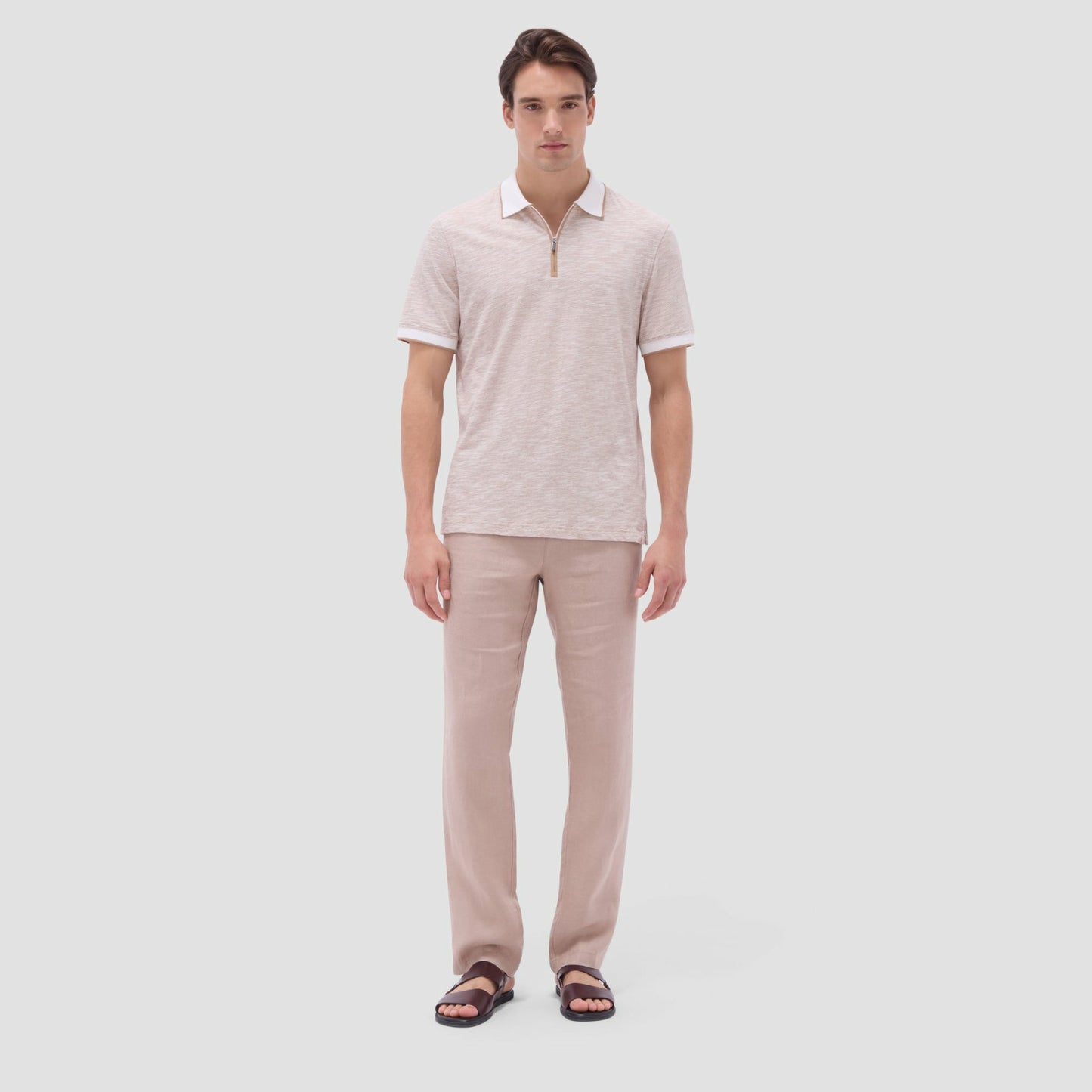 Bugatchi Textured Quarter-Zip Polo Shirt Camel