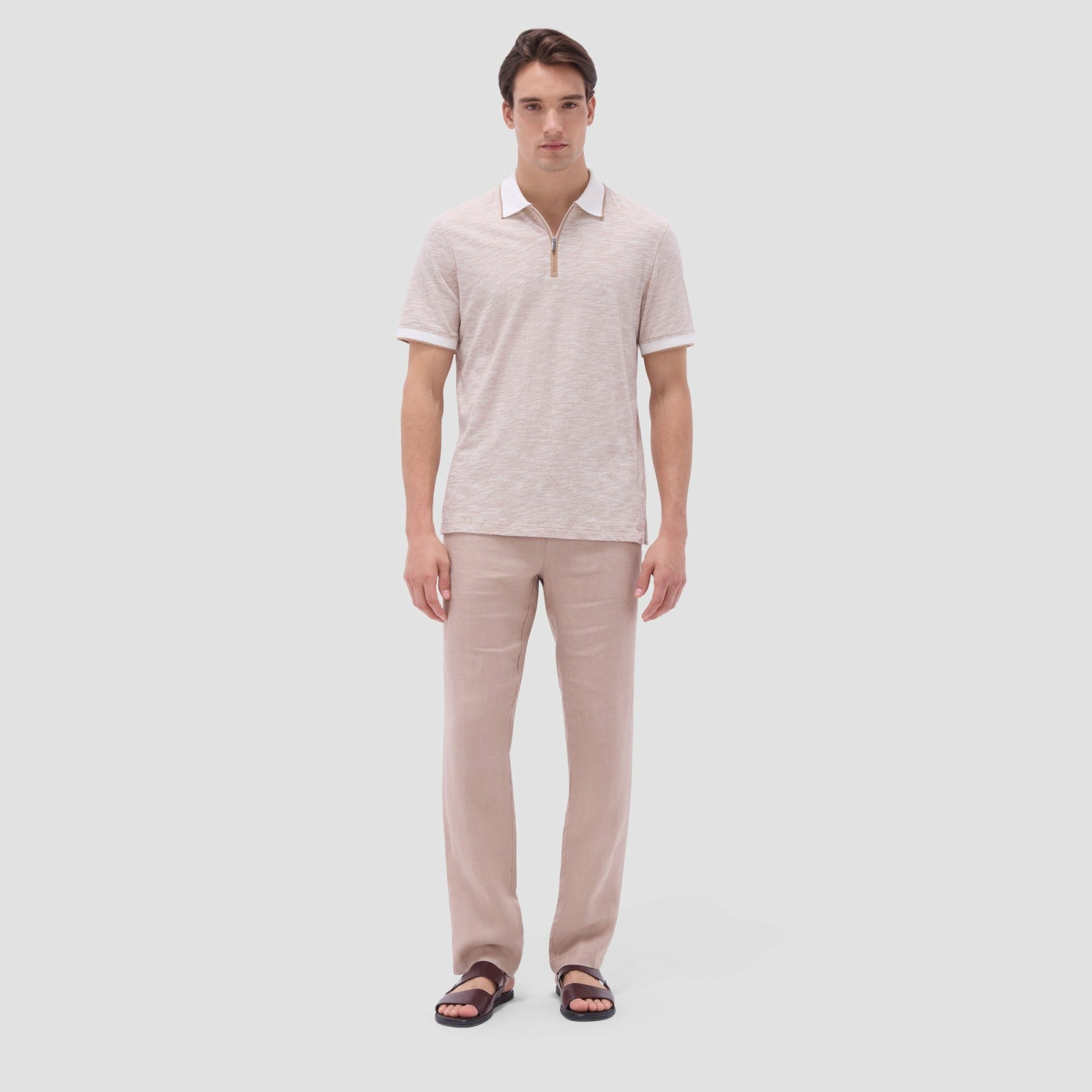 Bugatchi Textured Quarter-Zip Polo Shirt Camel