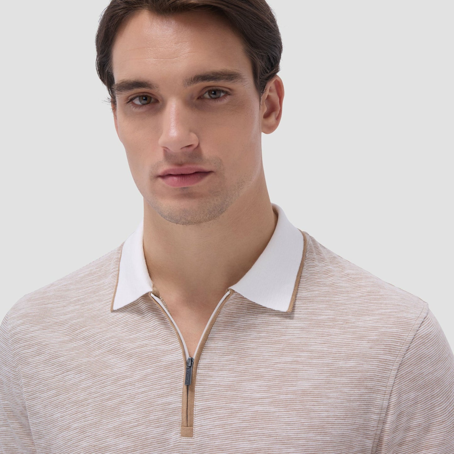 Bugatchi Textured Quarter-Zip Polo Shirt Camel
