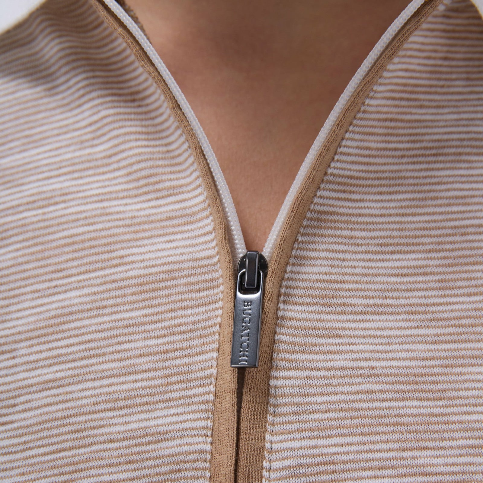 Bugatchi Textured Quarter-Zip Polo Shirt Camel