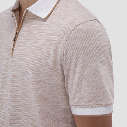 Bugatchi Textured Quarter-Zip Polo Shirt Camel
