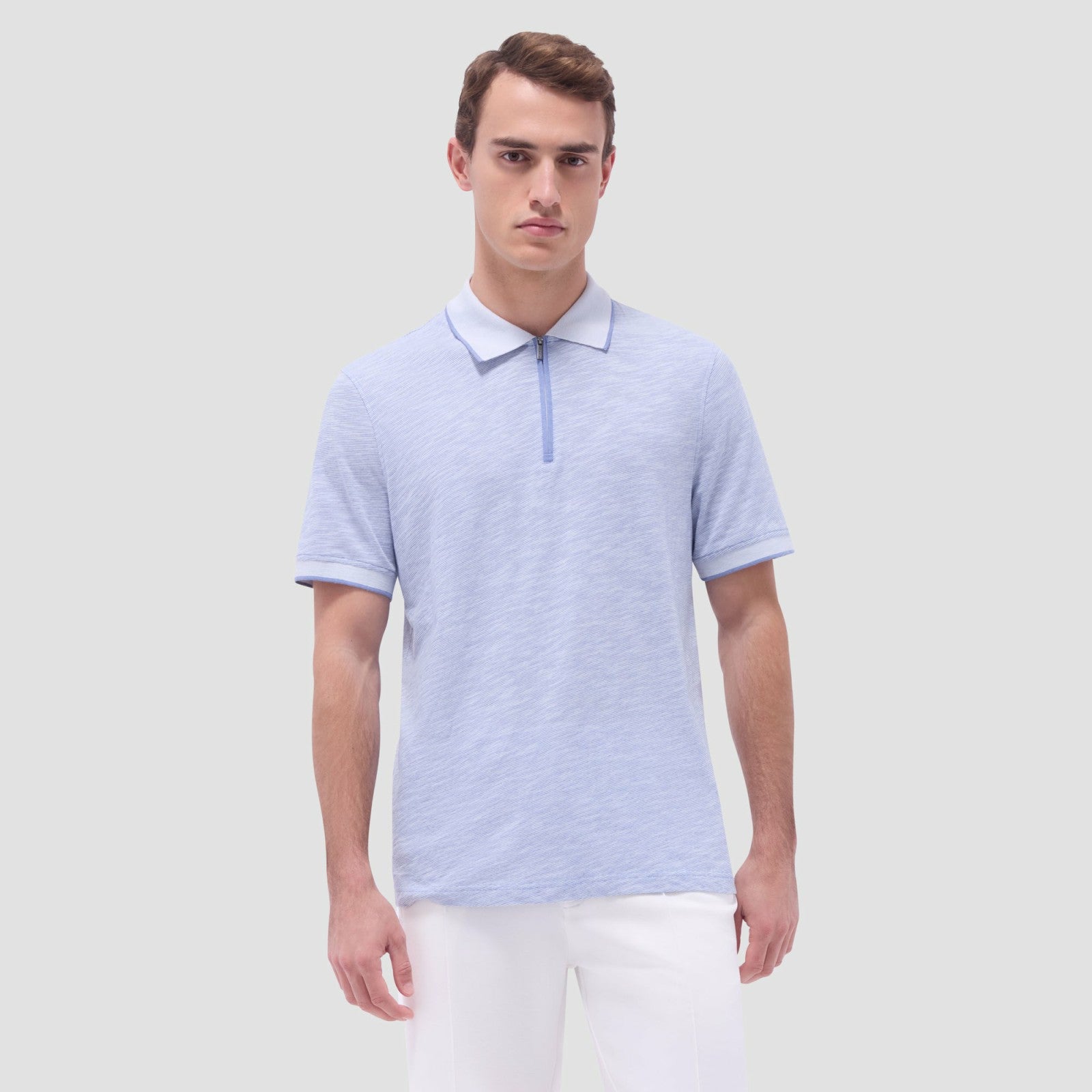 Bugatchi Textured Quarter-Zip Polo Shirt Cobalt