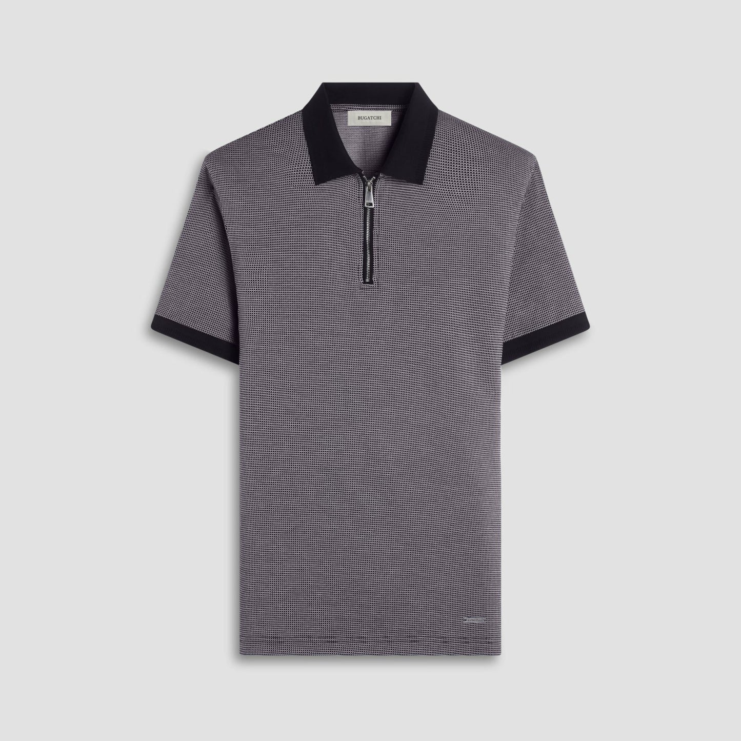 Bugatchi Micro Check Quarter-Zip Polo Shirt Black