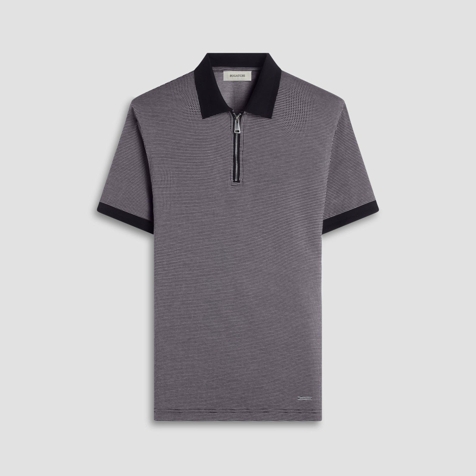 Bugatchi Micro Check Quarter-Zip Polo Shirt Black