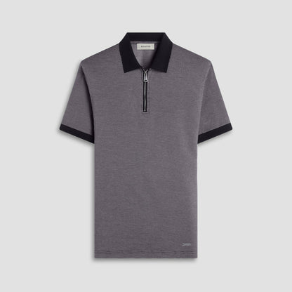Bugatchi Micro Check Quarter-Zip Polo Shirt Black