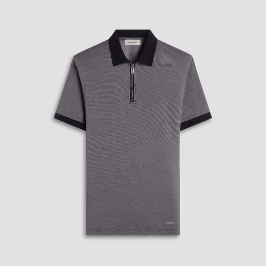 Bugatchi Micro Check Quarter-Zip Polo Shirt Black
