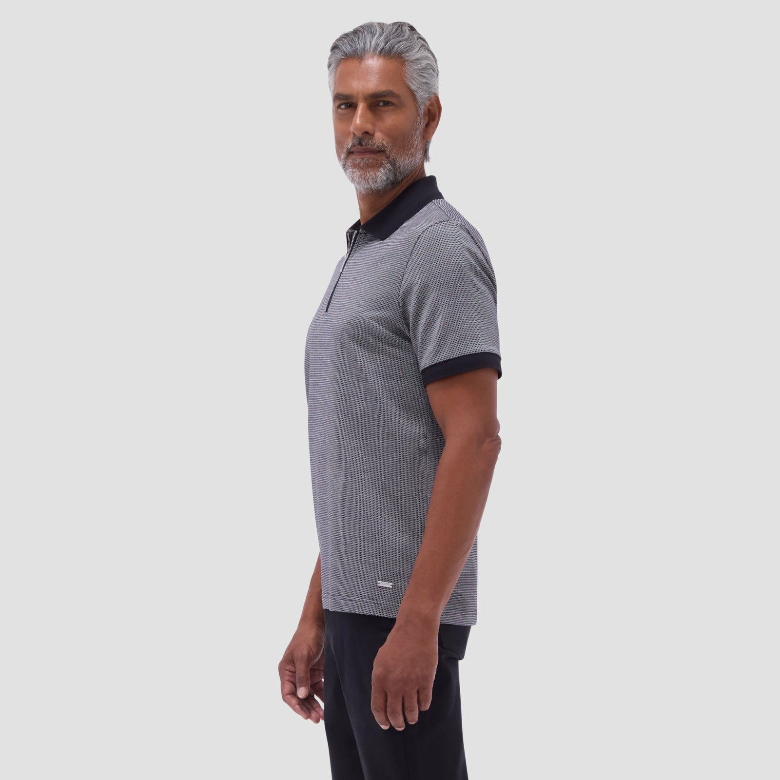 Bugatchi Micro Check Quarter-Zip Polo Shirt Black