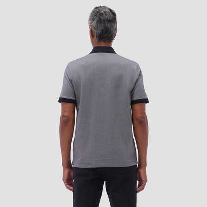 Bugatchi Micro Check Quarter-Zip Polo Shirt Black