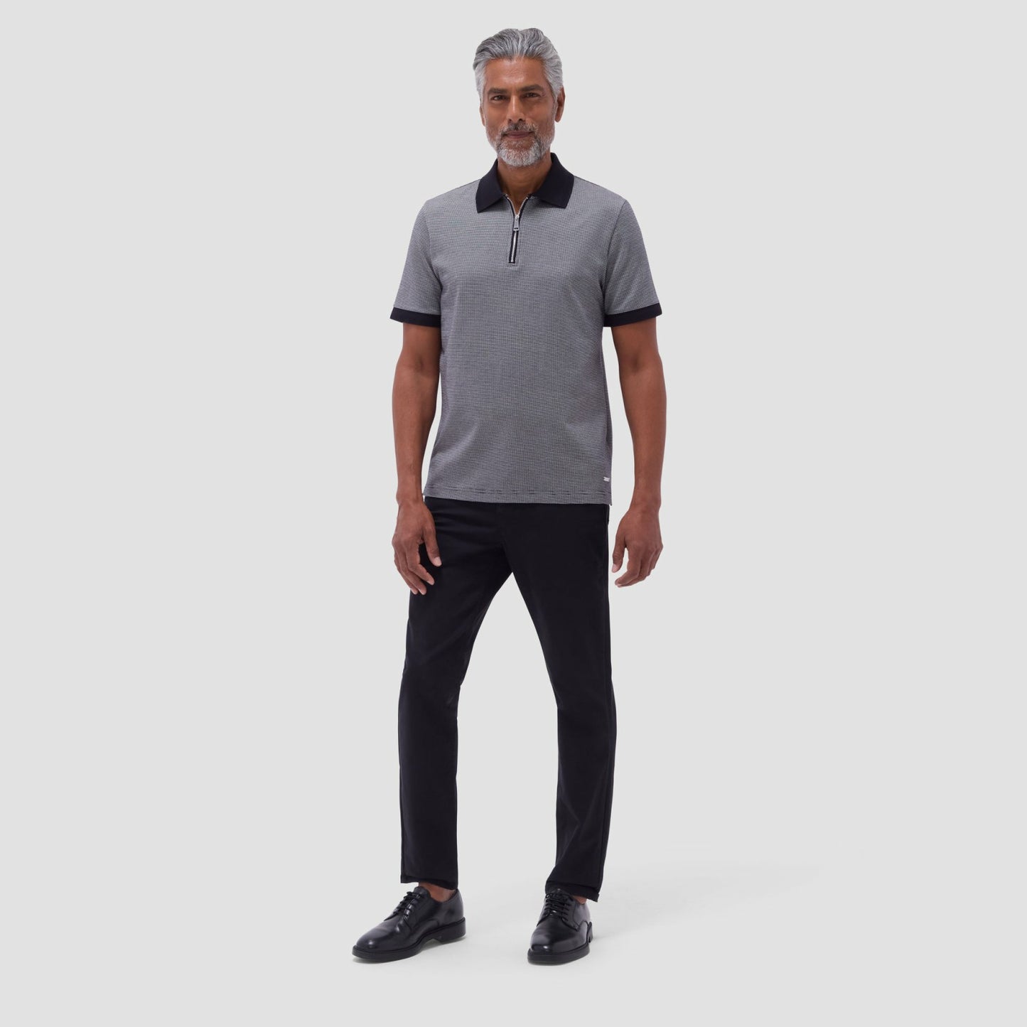 Bugatchi Micro Check Quarter-Zip Polo Shirt Black