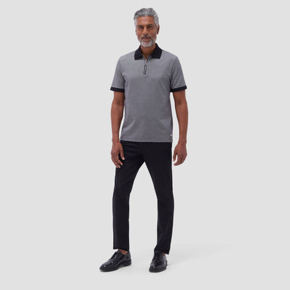 Bugatchi Micro Check Quarter-Zip Polo Shirt Black