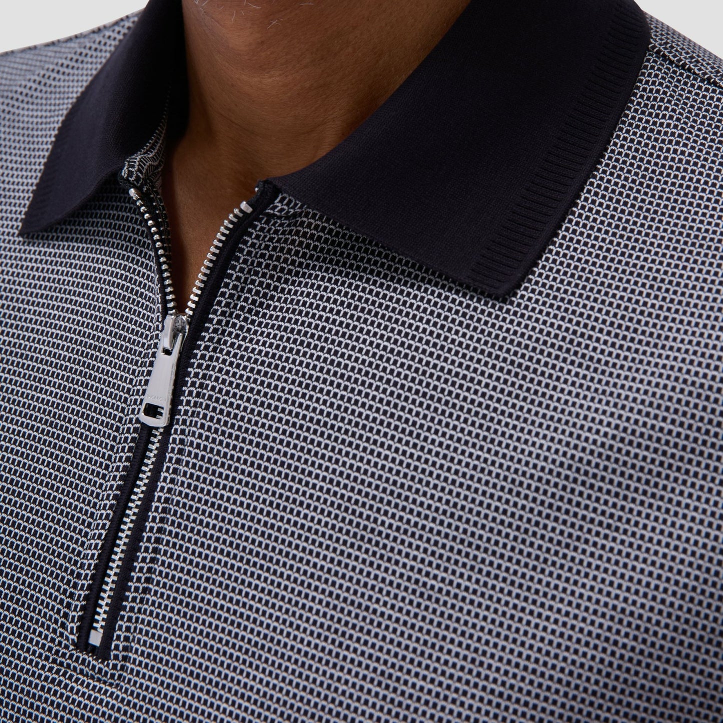 Bugatchi Micro Check Quarter-Zip Polo Shirt Black