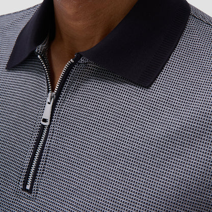 Bugatchi Micro Check Quarter-Zip Polo Shirt Black