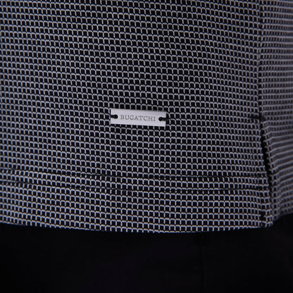 Bugatchi Micro Check Quarter-Zip Polo Shirt Black