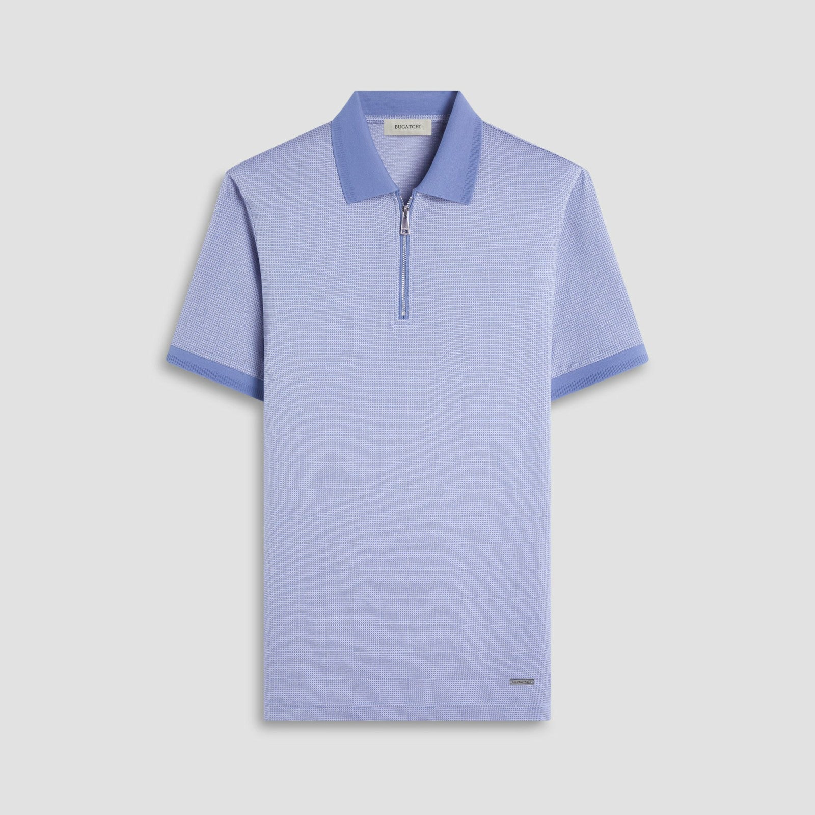 Bugatchi Micro Check Quarter-Zip Polo Shirt Cobalt