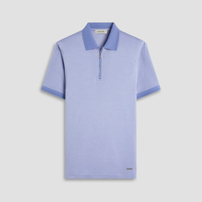 Bugatchi Micro Check Quarter-Zip Polo Shirt Cobalt