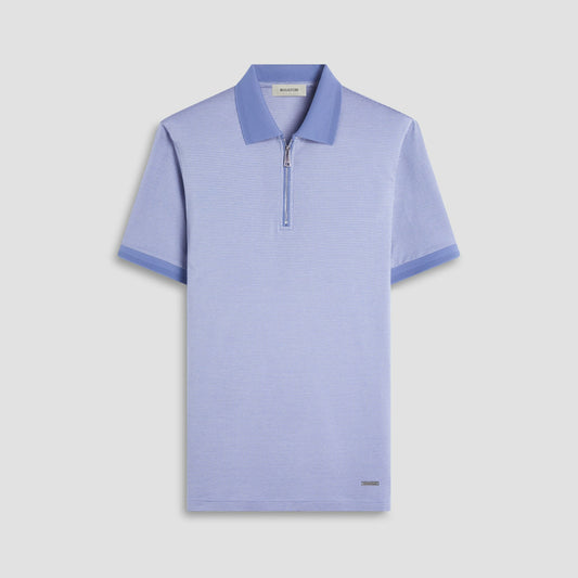 Bugatchi Micro Check Quarter-Zip Polo Shirt Cobalt