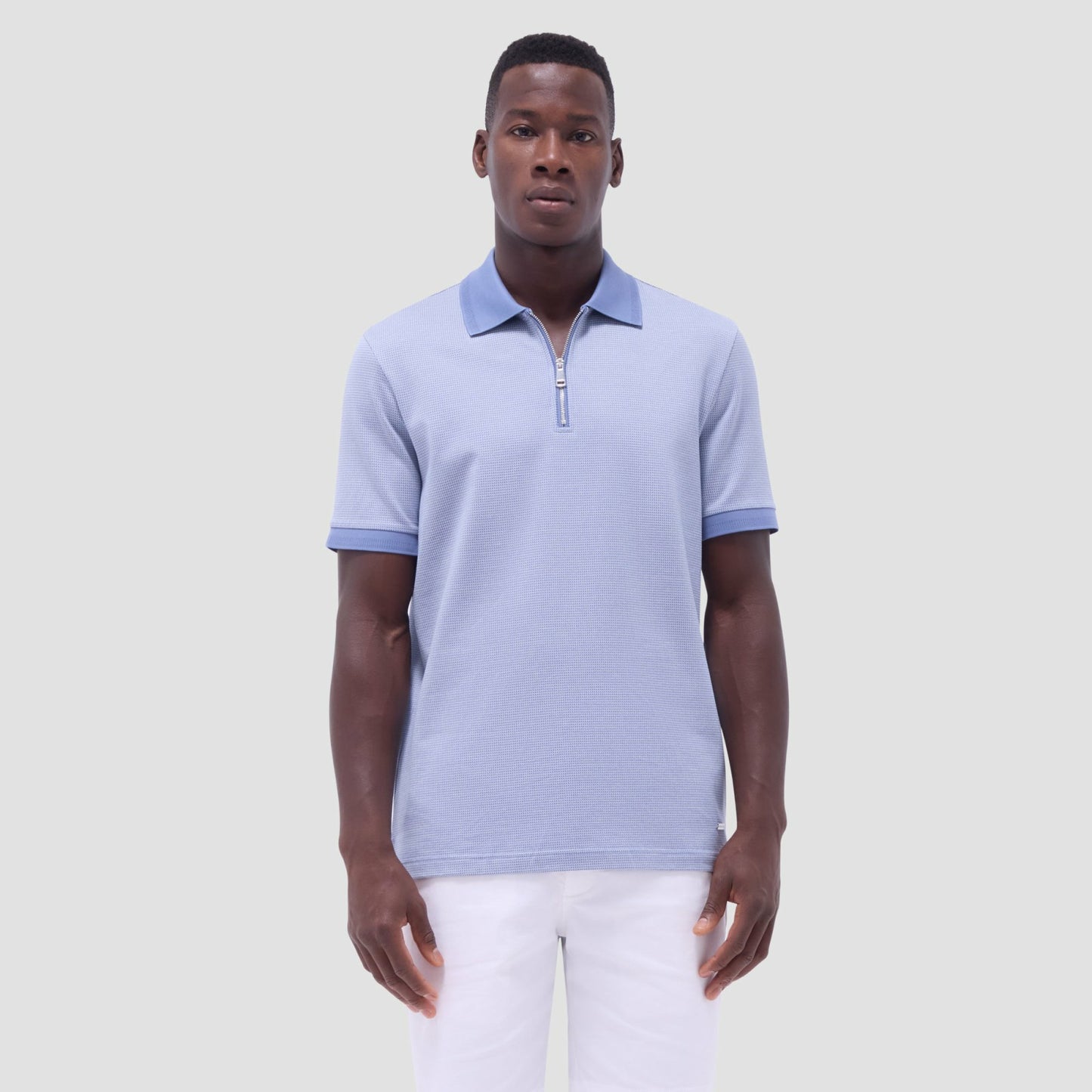 Bugatchi Micro Check Quarter-Zip Polo Shirt Cobalt