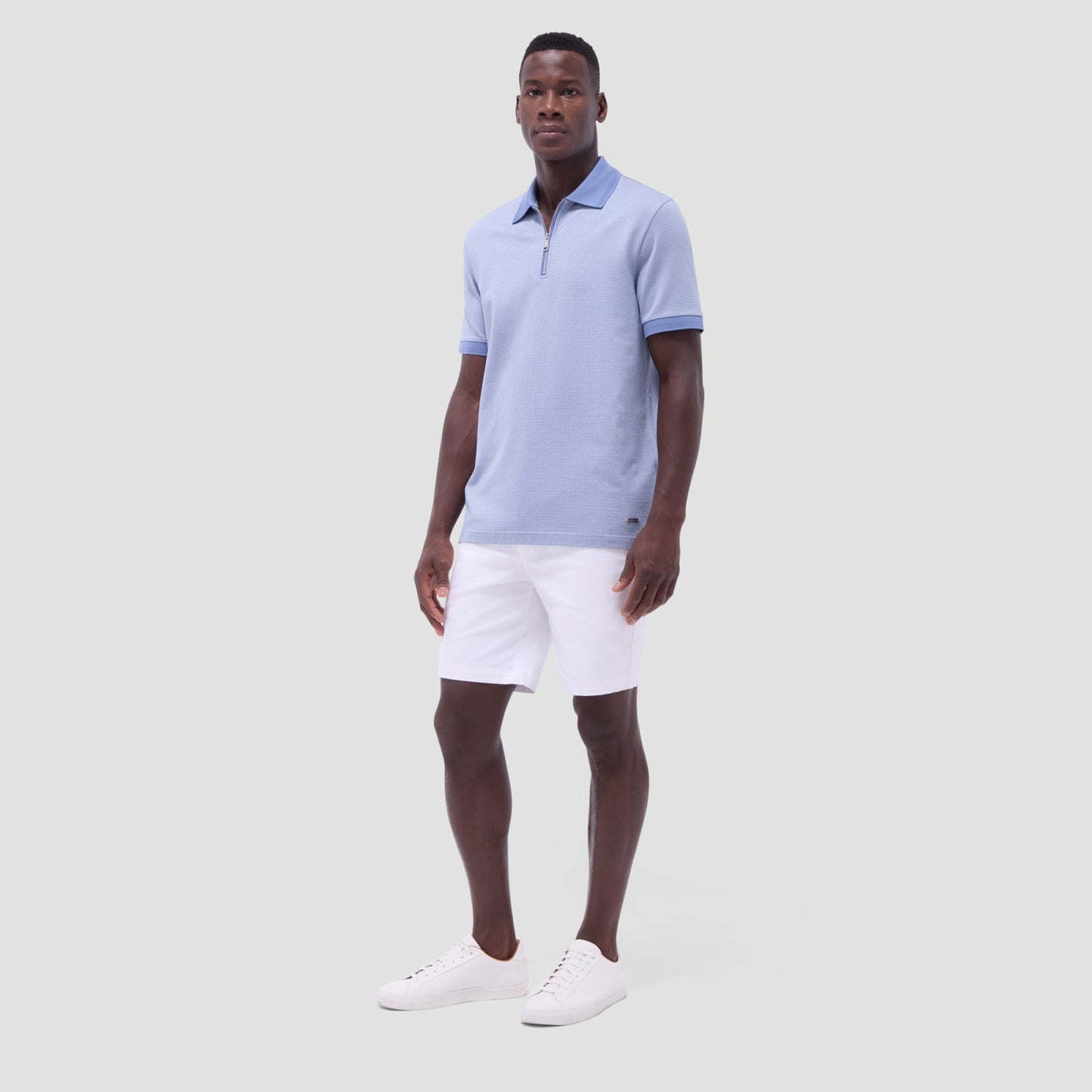 Bugatchi Micro Check Quarter-Zip Polo Shirt Cobalt