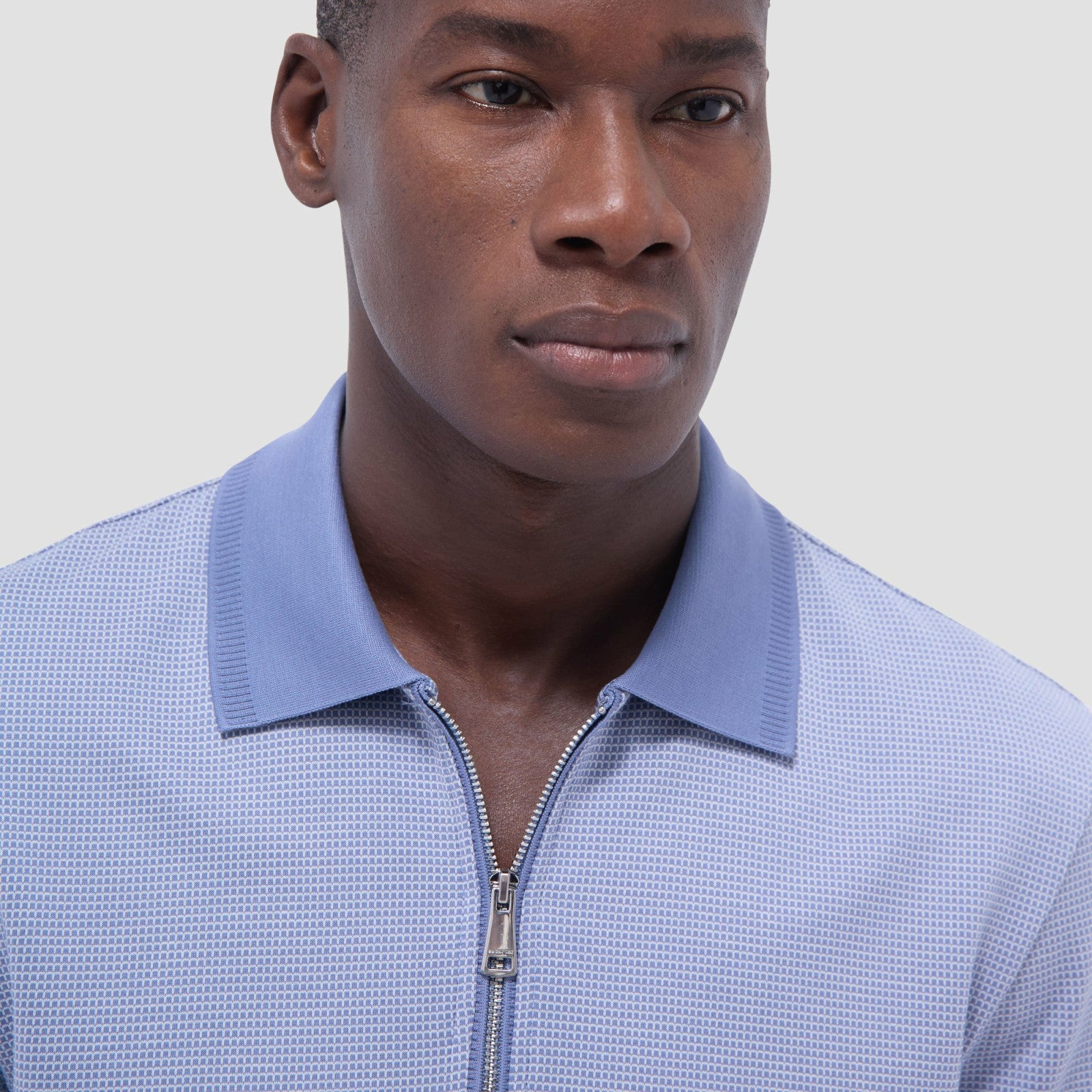 Bugatchi Micro Check Quarter-Zip Polo Shirt Cobalt