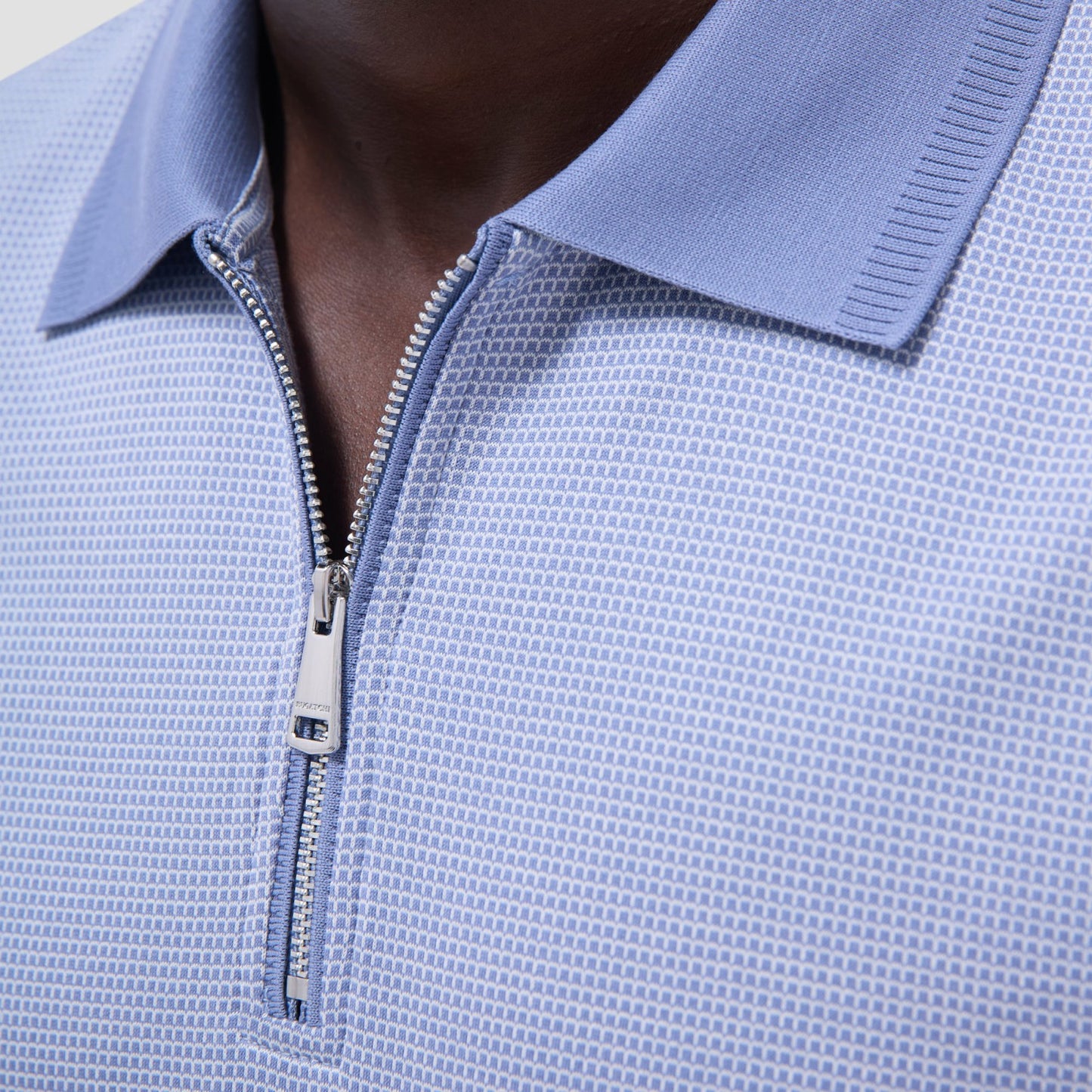 Bugatchi Micro Check Quarter-Zip Polo Shirt Cobalt