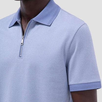 Bugatchi Micro Check Quarter-Zip Polo Shirt Cobalt