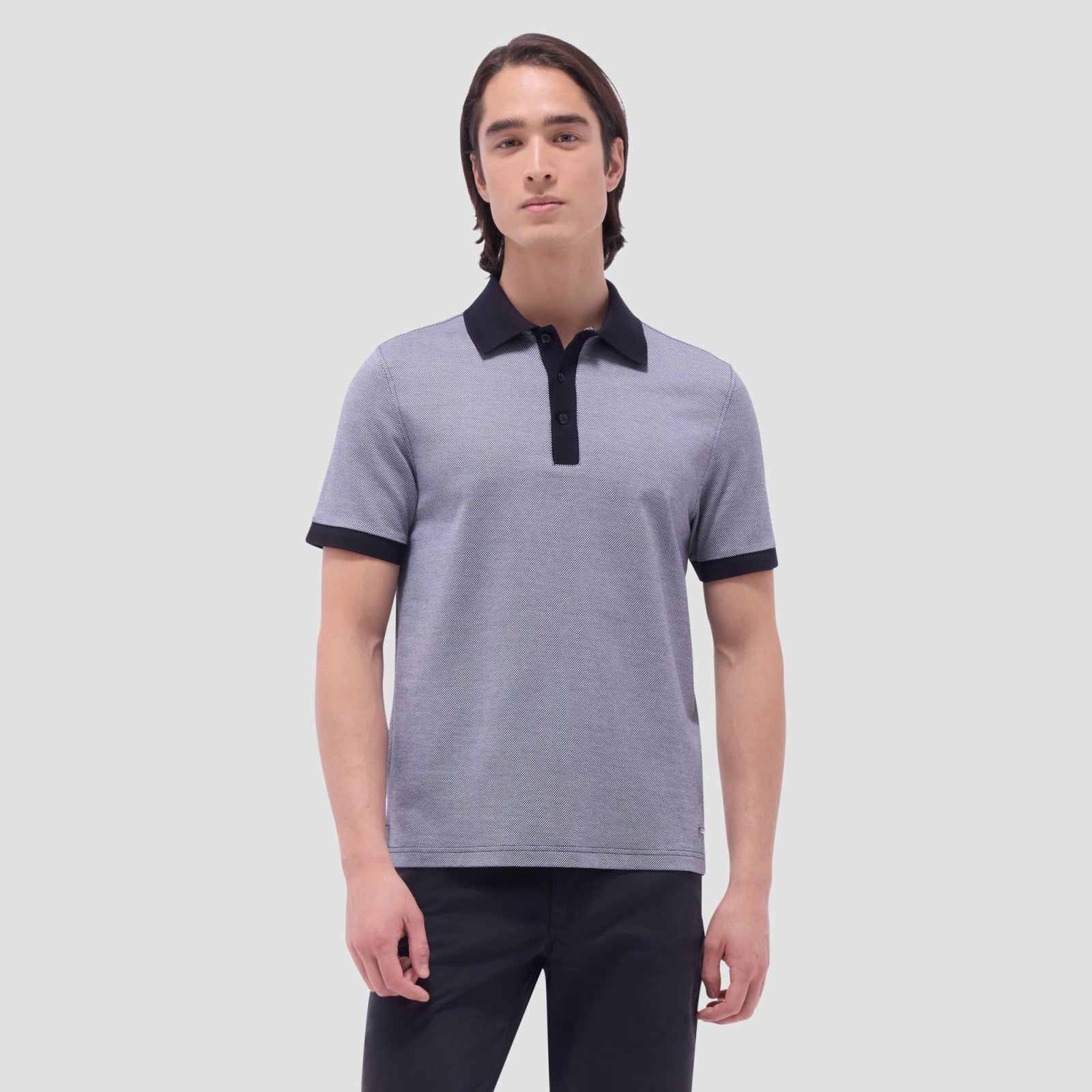 Bugatchi Two-Tone Bird's Eye Polo Shirt Black