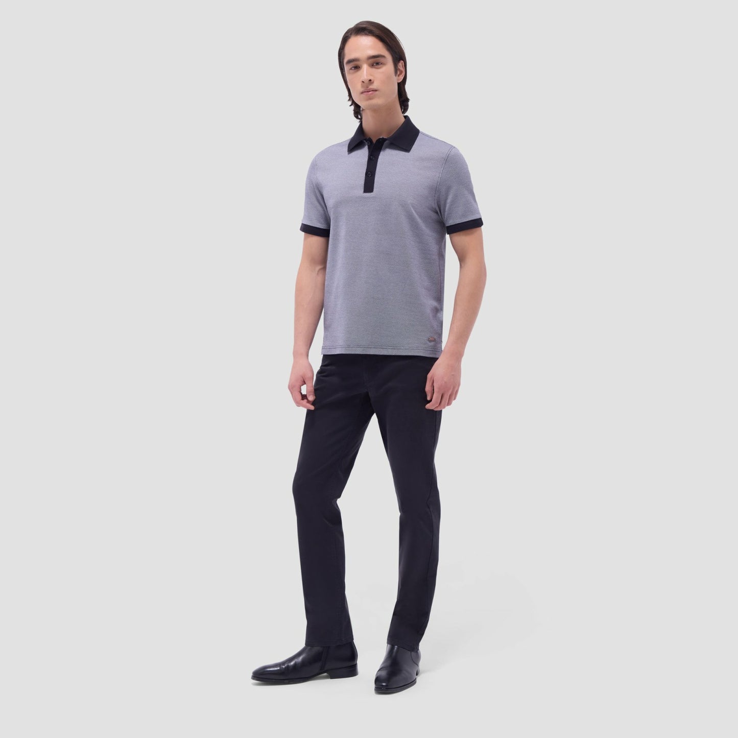 Bugatchi Two-Tone Bird's Eye Polo Shirt Black