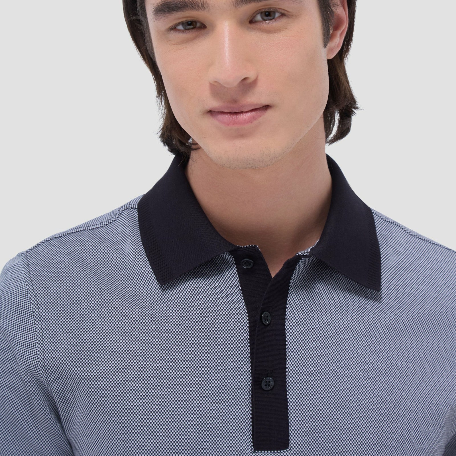Bugatchi Two-Tone Bird's Eye Polo Shirt Black
