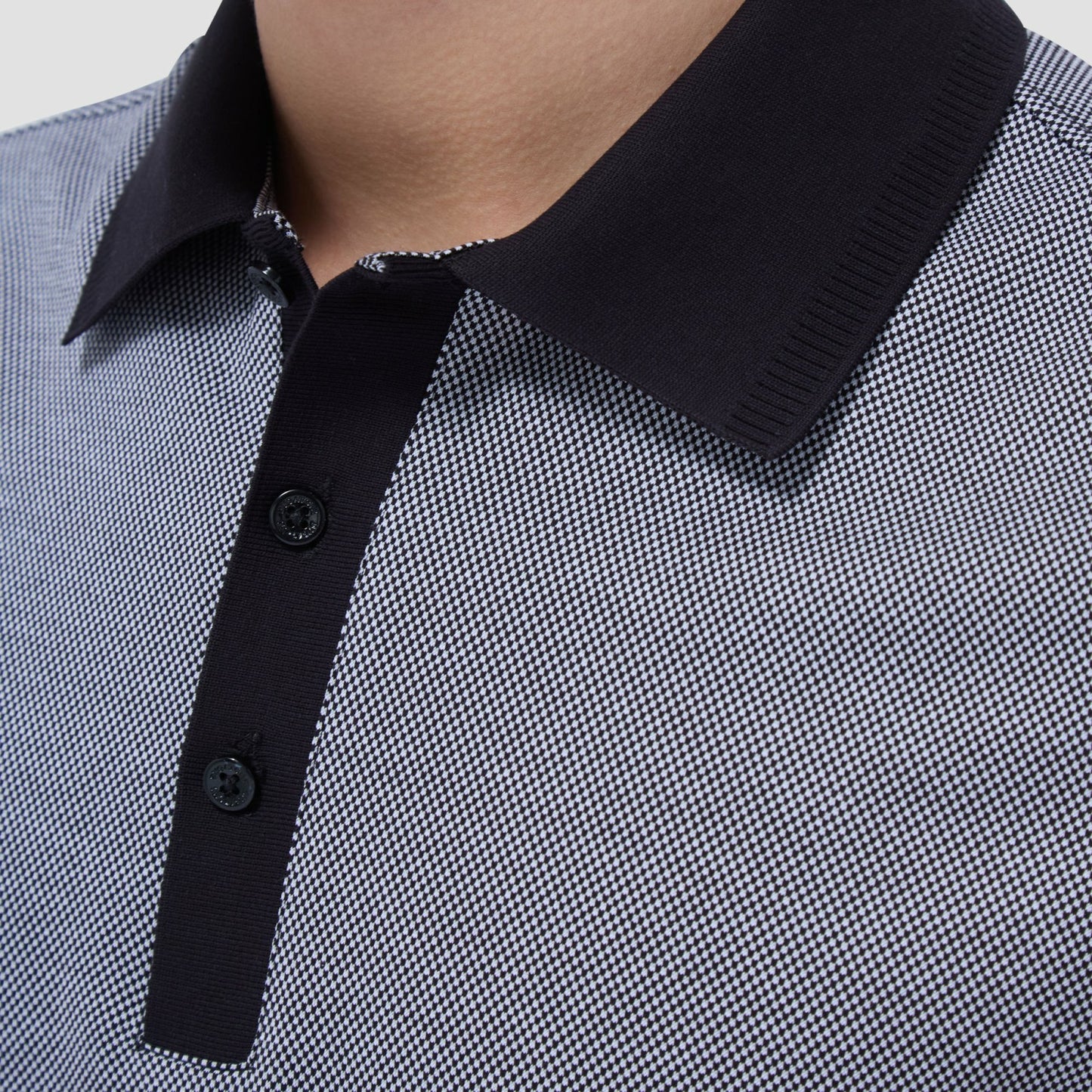 Bugatchi Two-Tone Bird's Eye Polo Shirt Black