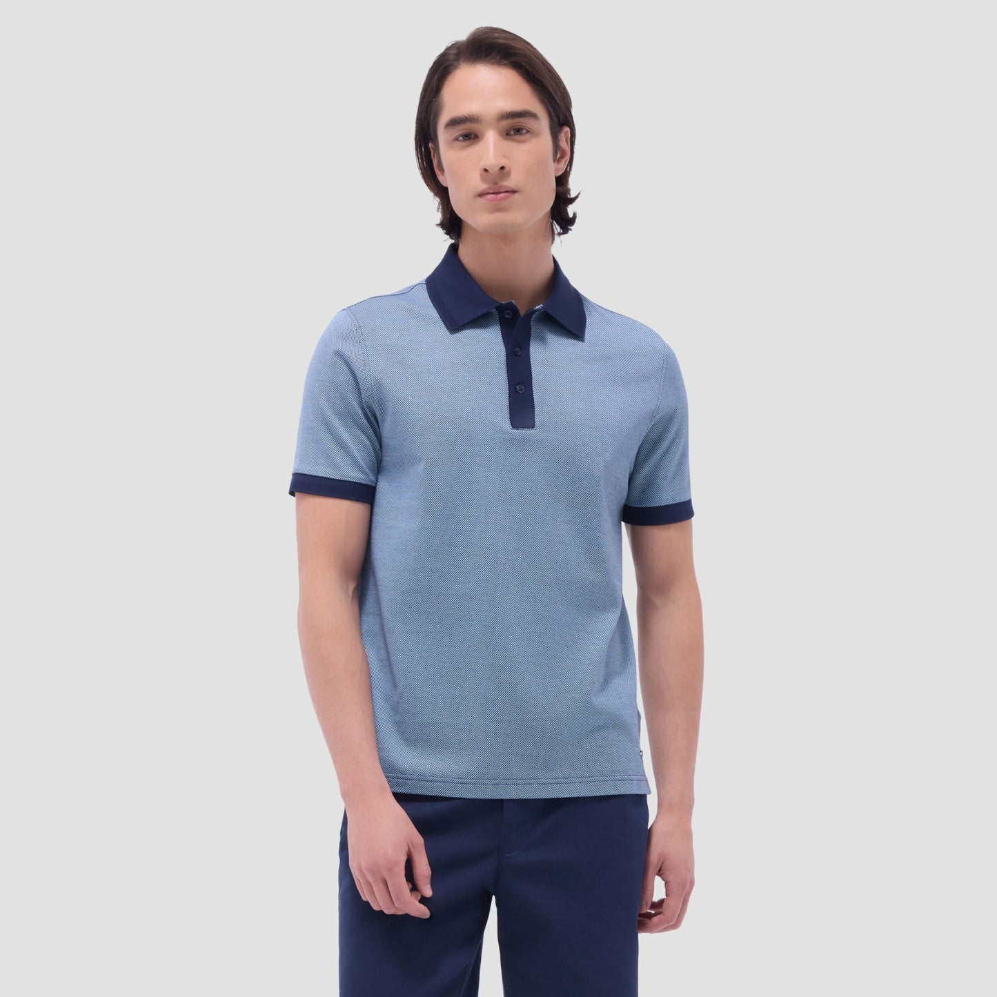 Bugatchi Two-Tone Bird's Eye Polo Shirt Navy