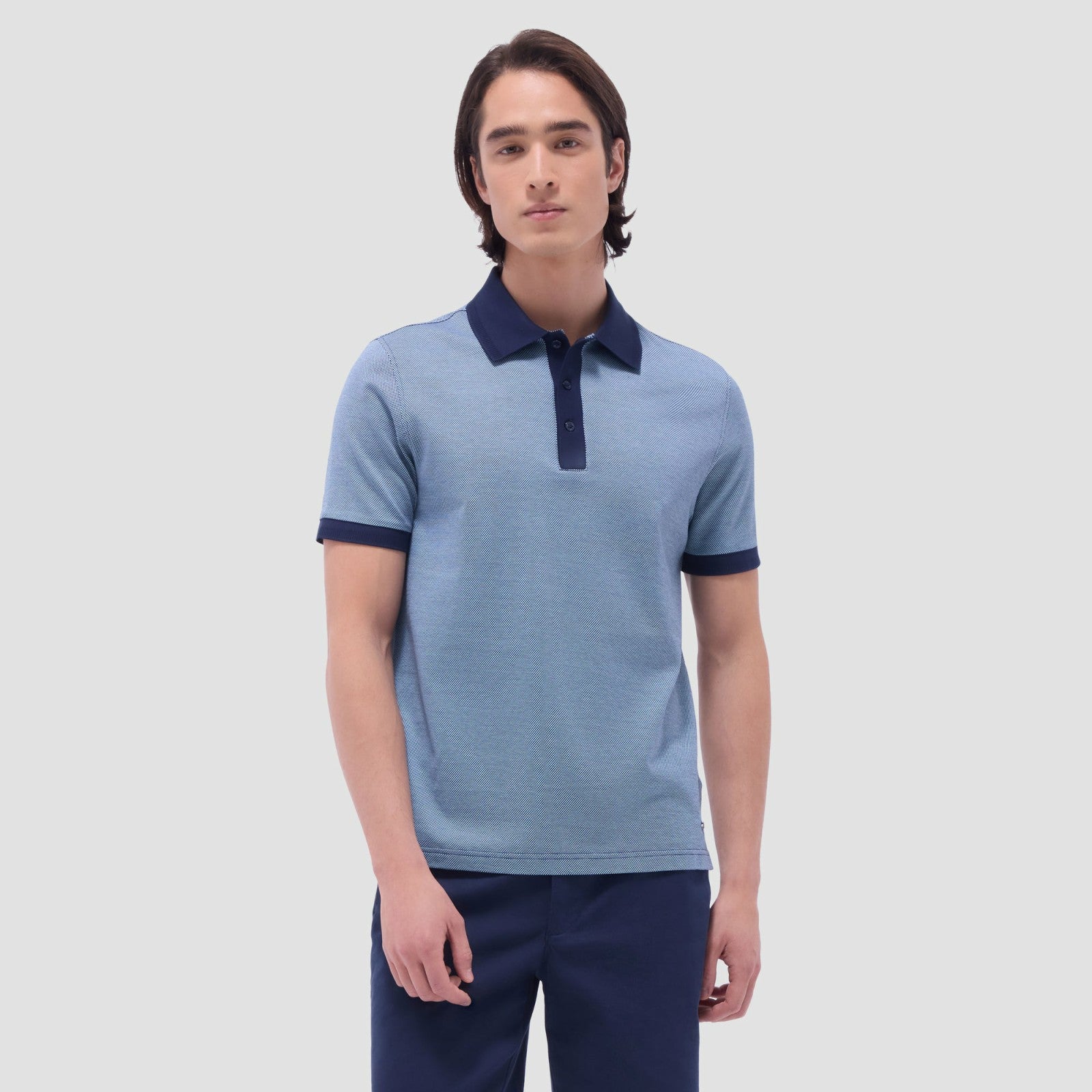 Bugatchi Two-Tone Bird's Eye Polo Shirt Navy