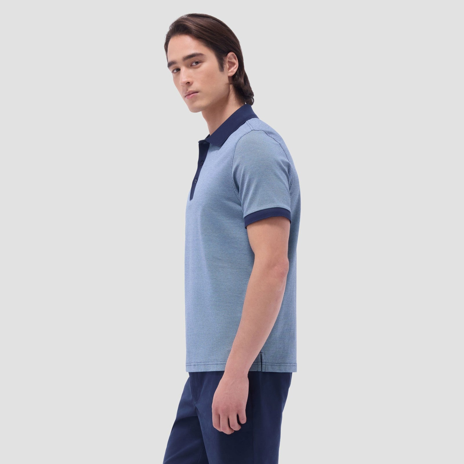 Bugatchi Two-Tone Bird's Eye Polo Shirt Navy