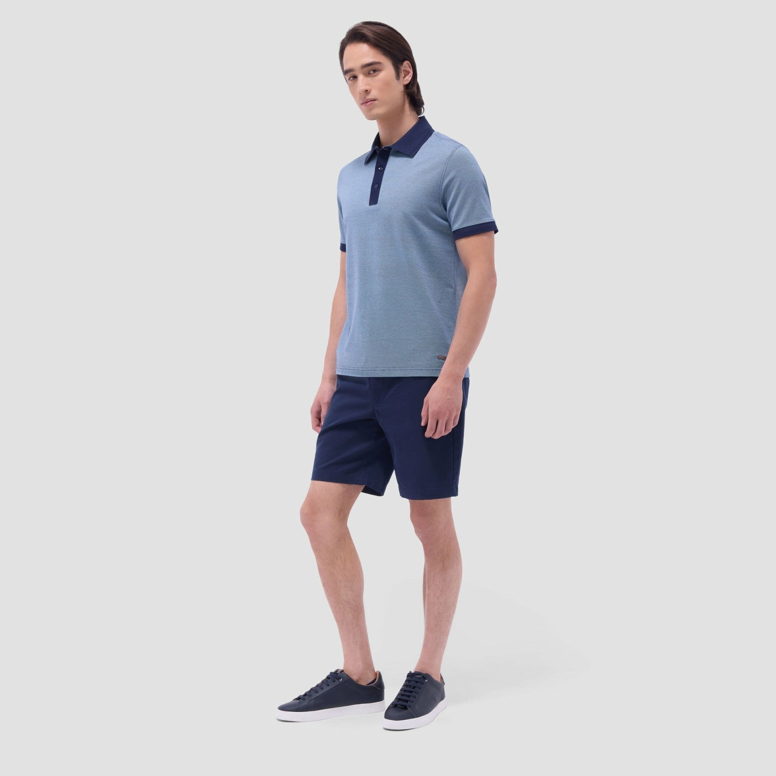 Bugatchi Two-Tone Bird's Eye Polo Shirt Navy