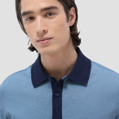 Bugatchi Two-Tone Bird's Eye Polo Shirt Navy